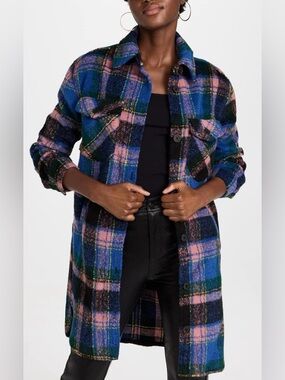 NWT Blank NYC “The Comeback” Blue and Pink Plaid Shacket